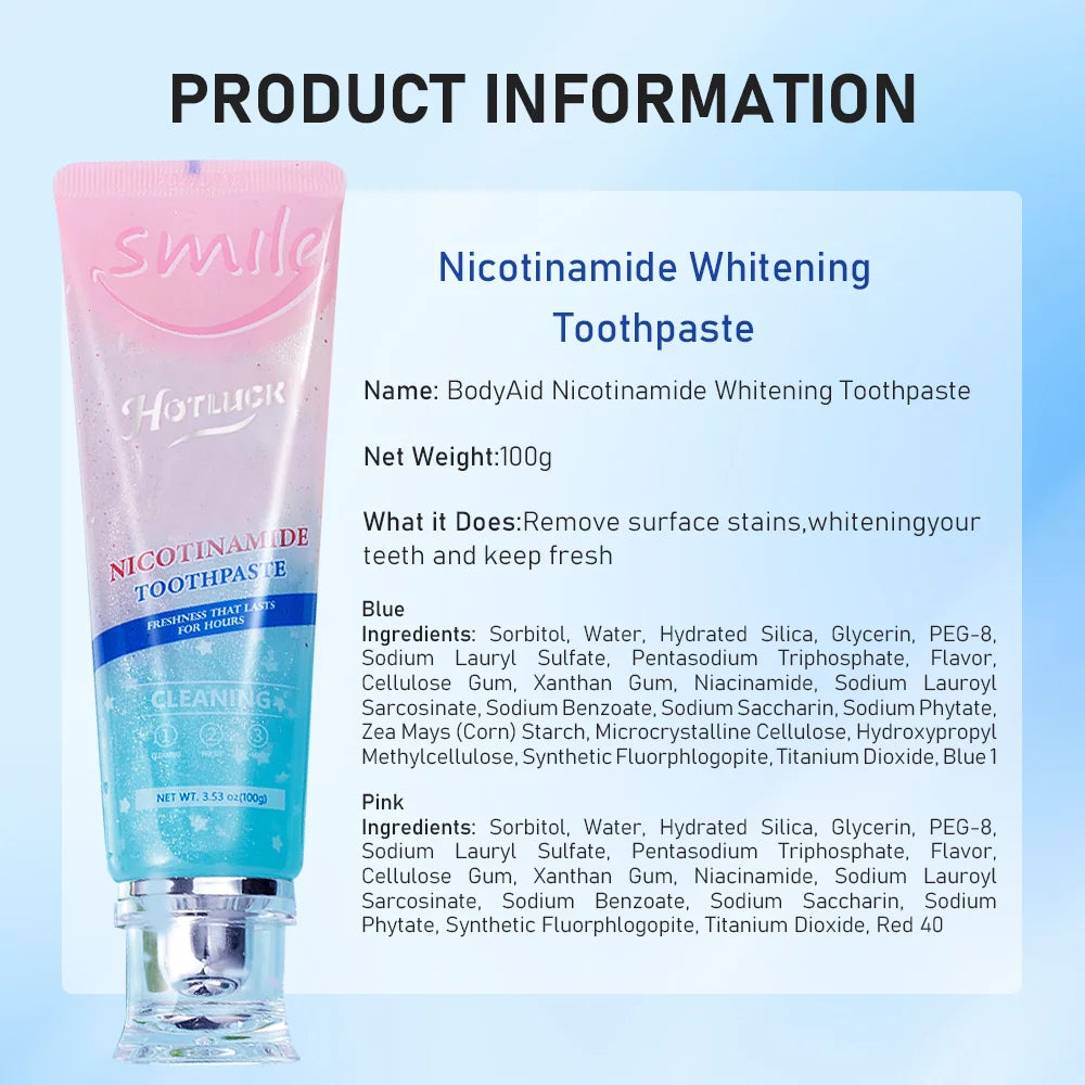 Hotluck Niacinamide Whitening Toothpaste – Intensive Triple Whitening for Fresh Breath & Dental Care