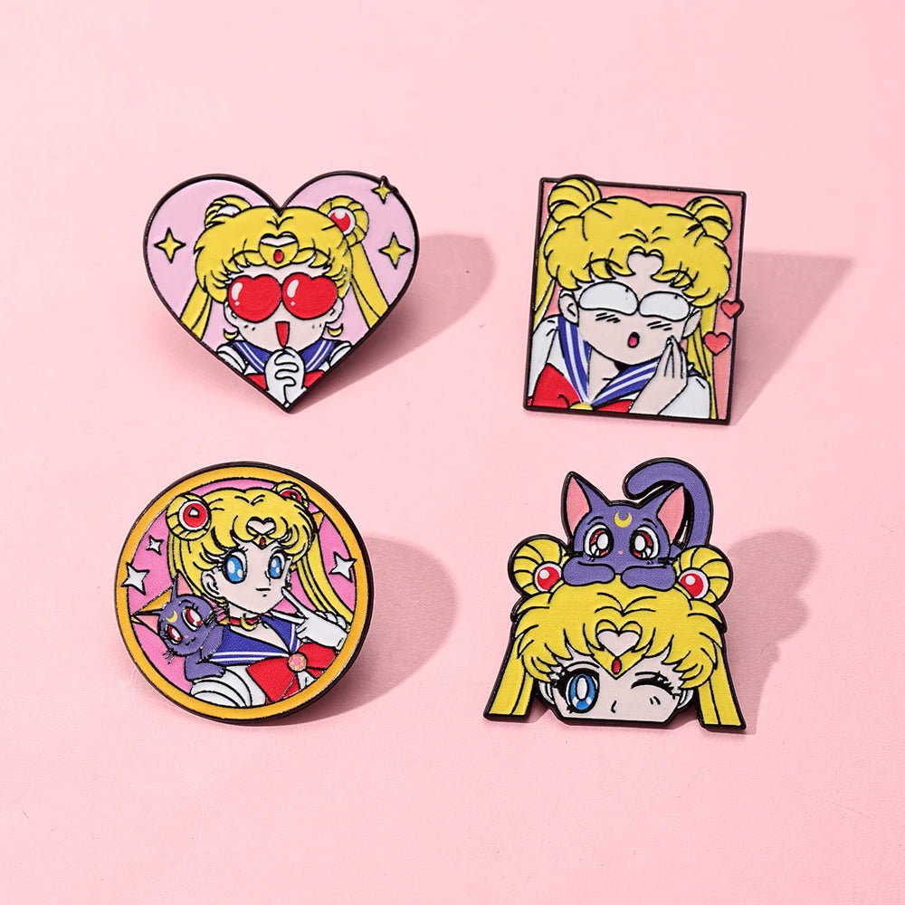 Sailor Moon Heart Enamel Pins - Cartoon Metal Brooch Badges for Backpacks & Clothing