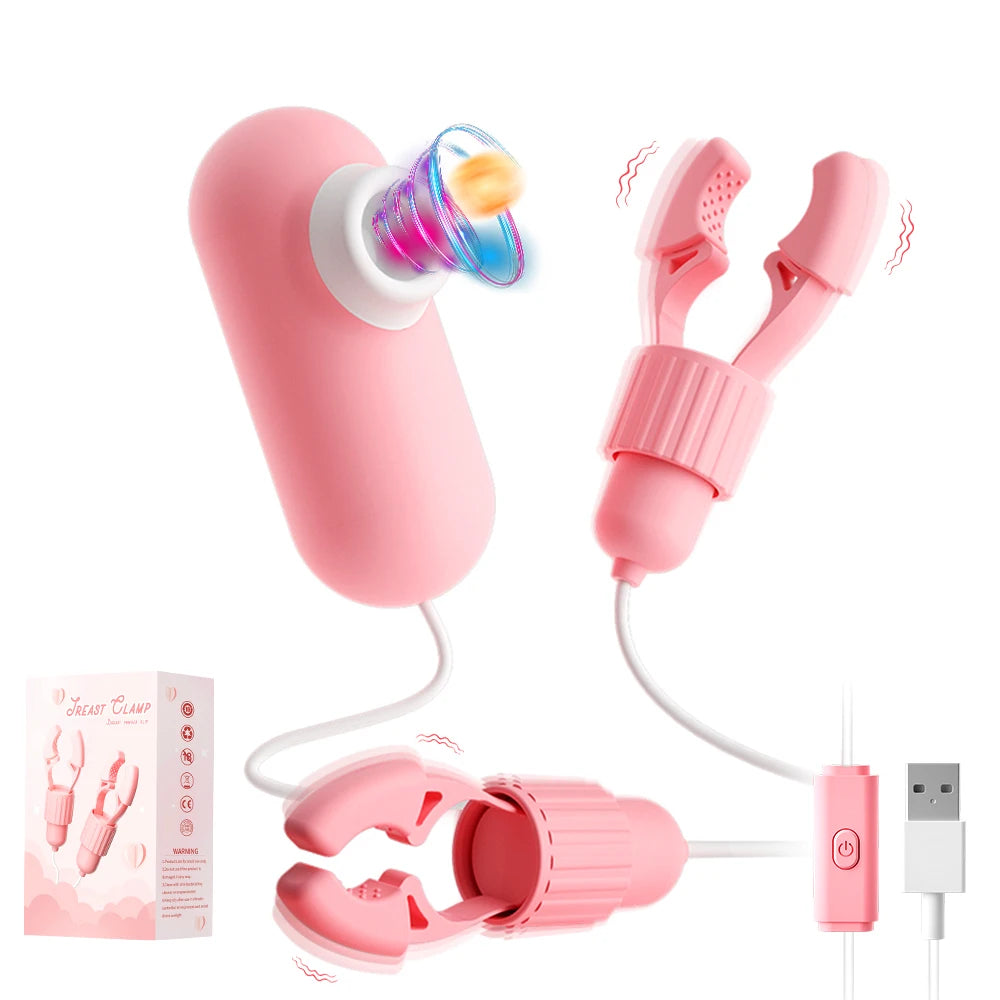 Vibrating Nipple Clamp Massager - Dual-Purpose Intimate Stimulation Toy for Adult Women with Breast & Clitoral Massage Functions