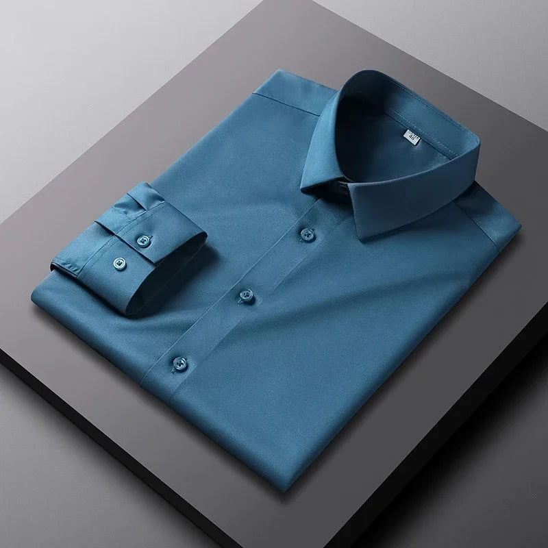 Men's Long Sleeve Dress Shirt - Solid Color Wrinkle Resistant Business Casual Top