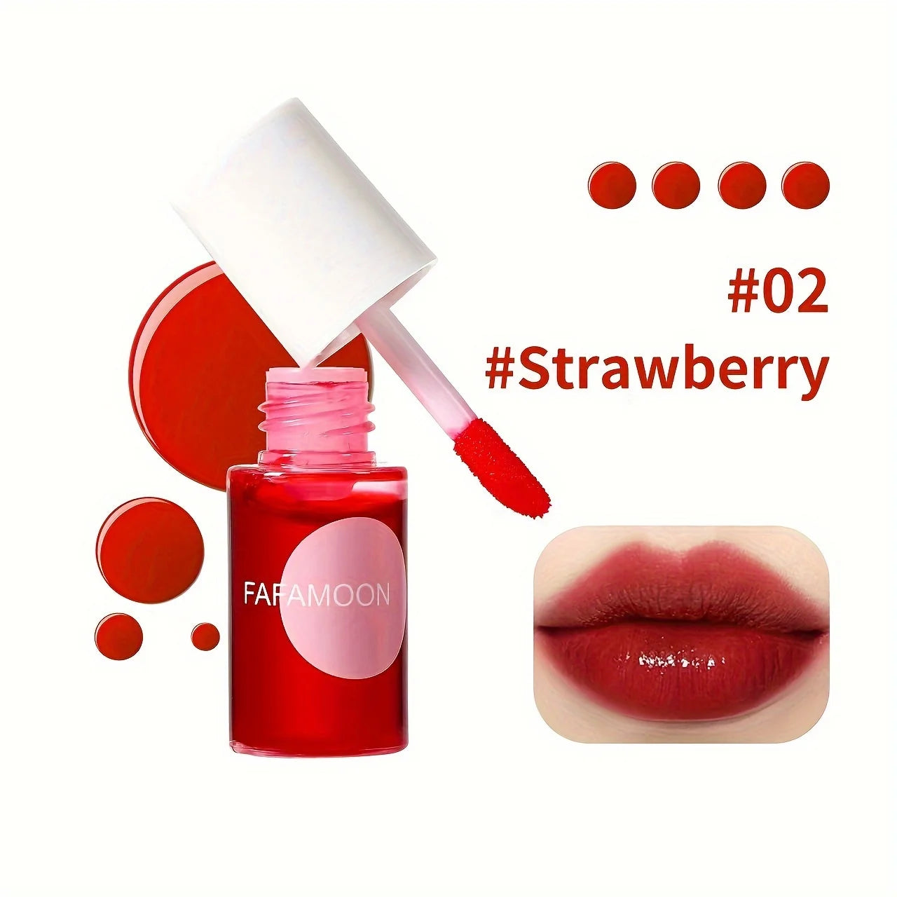 4-Color Fruity Lip Tint – Moisturizing, Waterproof, High-Pigment Liquid Lip Gloss, Non-Stick & Long-Lasting