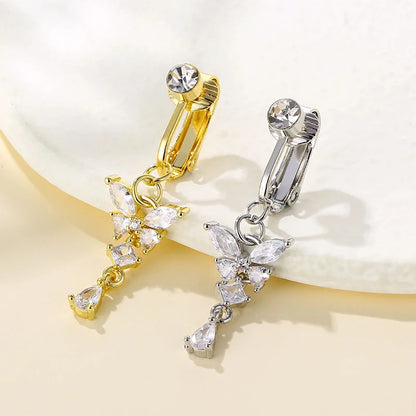 Faux Butterfly Leaves Belly Piercing – Dangling Clip-On Fake Navel & Cartilage Earring for Umbilical Piercing