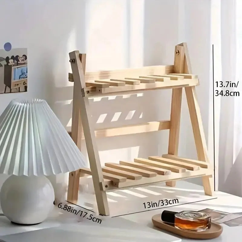 Wooden 2-Tier Storage Shelf | Trapezoidal Desktop Organizer and Display Rack | Office Stationery Storage Solution