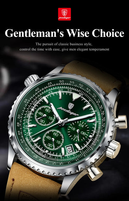 POEDAGAR Luxury Men's Quartz Watch Waterproof Luminous Date Chronograph Leather Military Sports Wristwatch