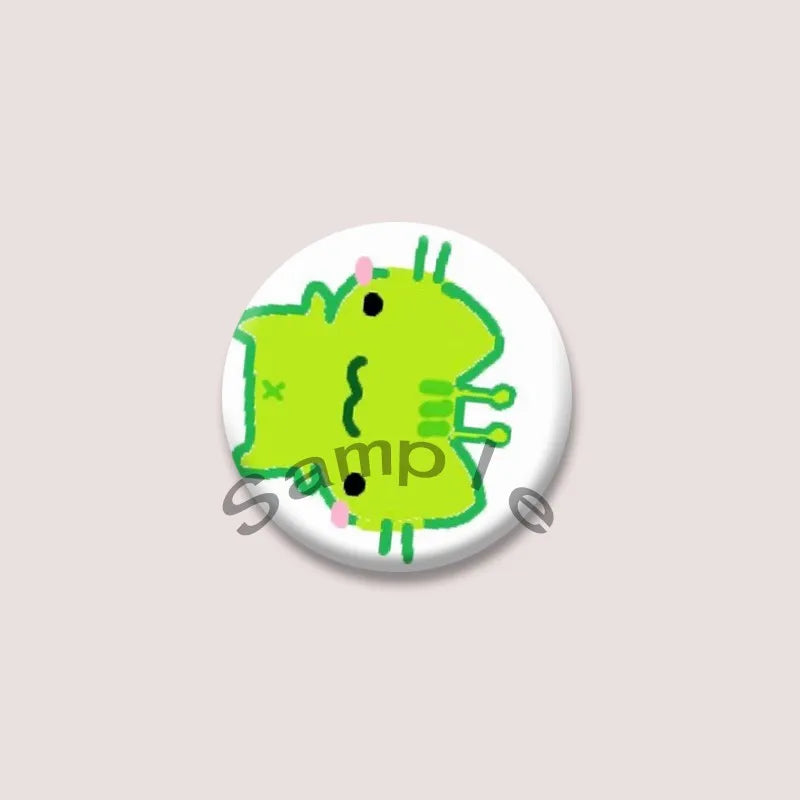 Cute Green Alien Cat Round Badge – Funny Cartoon Animal Brooch Pin for Backpack, Lapel & Gifts