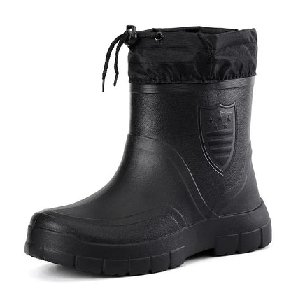 Winter Windproof Cotton Rain Boots for Men, Warm Waterproof Ankle Rain Shoes, Slip-On Fashion Work Boots, 2024
