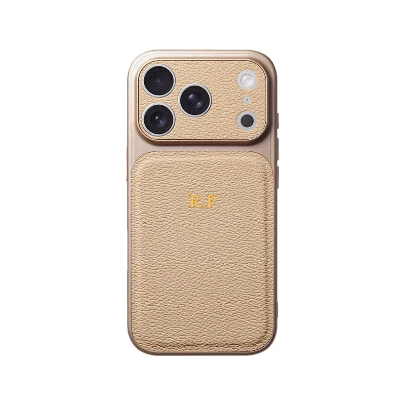 Personalized Initial Leather iPhone Case - Luxury Gold & Silver Monogram Cover with Lens Protection for iPhone 13–17 Series