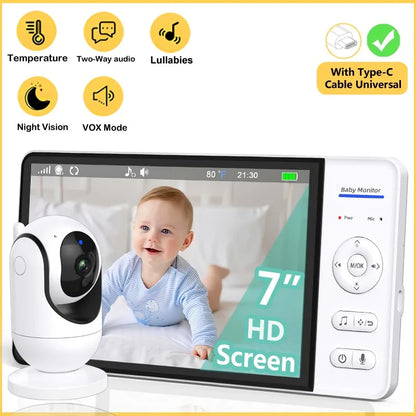 7" No WiFi Baby Monitor – Wireless Video Surveillance Camera, 2-Way Audio, Night Vision, 4X Zoom & 5000mAh Long Battery Life Kids Monitor