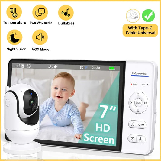 7" No WiFi Baby Monitor – Wireless Video Surveillance Camera, 2-Way Audio, Night Vision, 4X Zoom & 5000mAh Long Battery Life Kids Monitor