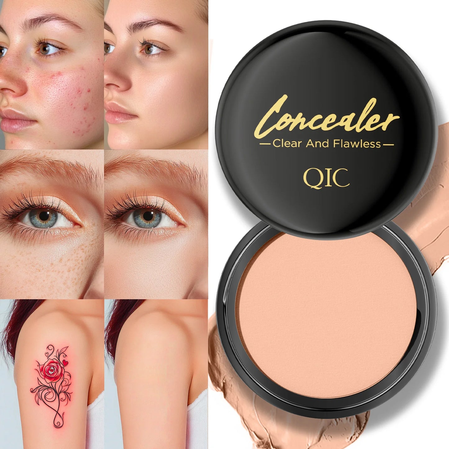 Hydrating Eye Brightening Concealer & Contour Cream – Full Coverage Long-Lasting Correcting Under Eye Makeup for Flawless Natural Finish