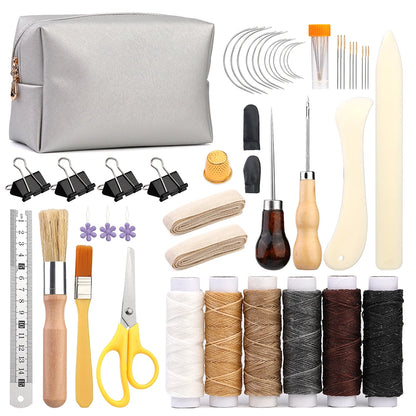 KRABALL Hand Bookbinding Tools Kit — 33/41/49pcs DIY Craft Supplies with Paper Awl, Steel Curved Needles, Ruler & Wax Thread