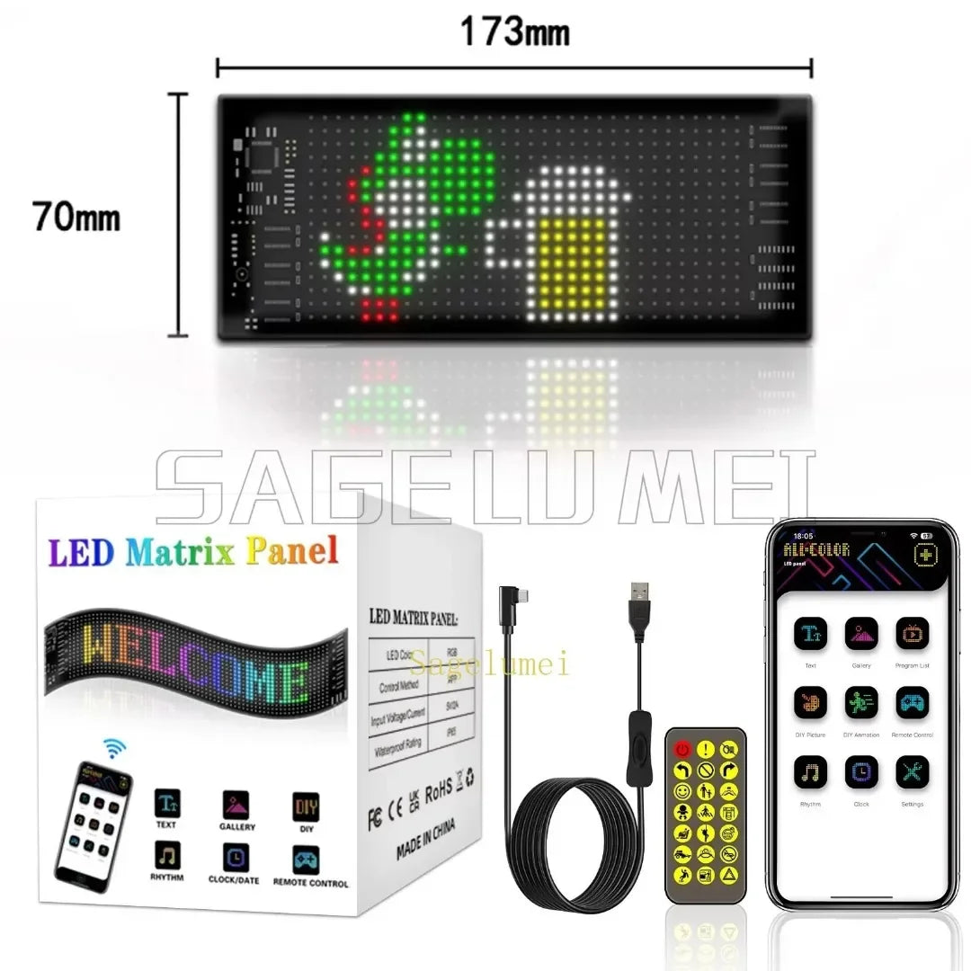 Double Row Programmable LED Matrix Display - App-Controlled Scrolling Text, Evil Eye Animation Sign for Cars, Trucks, and Parties