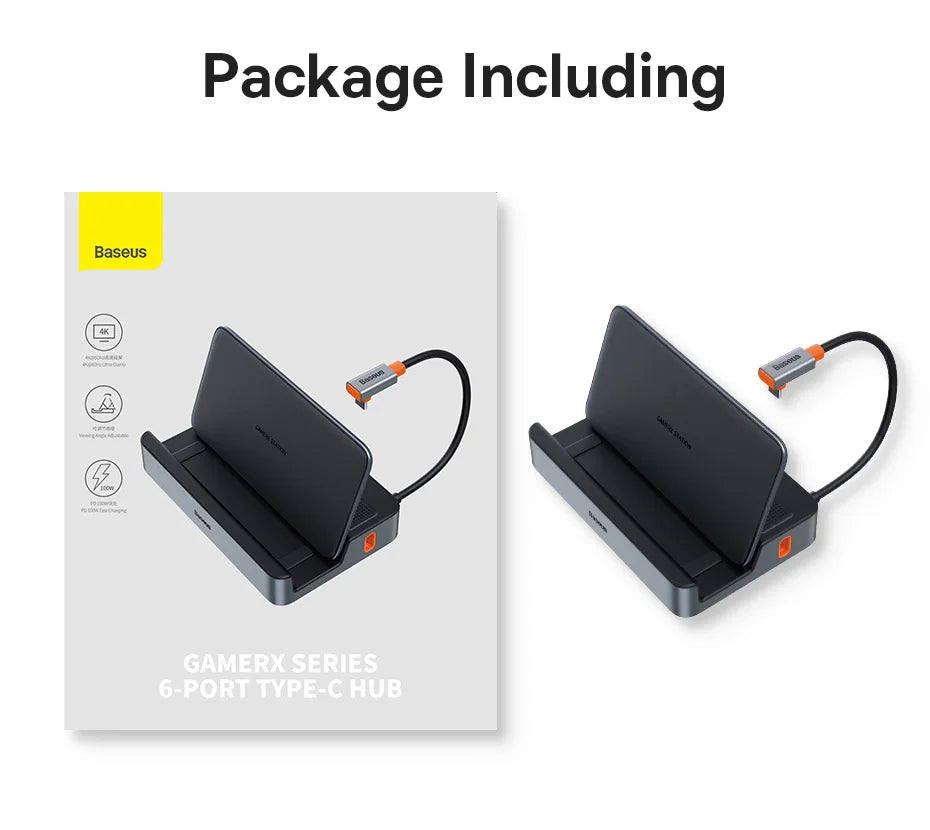 Baseus 6-in-1 USB-C Docking Station Hub — 4K HDMI, Gigabit Ethernet, USB 3.0 | Compatible with Steam Deck & Nintendo Switch