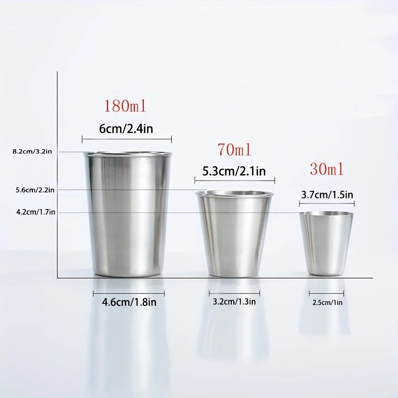 Outdoor Camping Stainless Steel Water Glass Set with Leather Case - Practical Travel Whiskey & Wine Glasses (4-piece, 30ml)