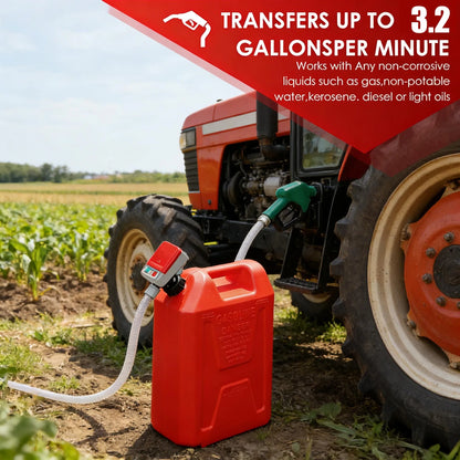 Battery-Powered Fuel Transfer Pump – 3.2GPM Portable Liquid Pump with Auto-Stop Sensor, 51" Hose & 4 Tank Adapters