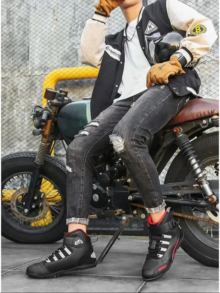 2024 New Motorcycle Boots for Men – Leather, Breathable, Anti-Slip, Wear-Resistant Racing Ankle Boots for Riders