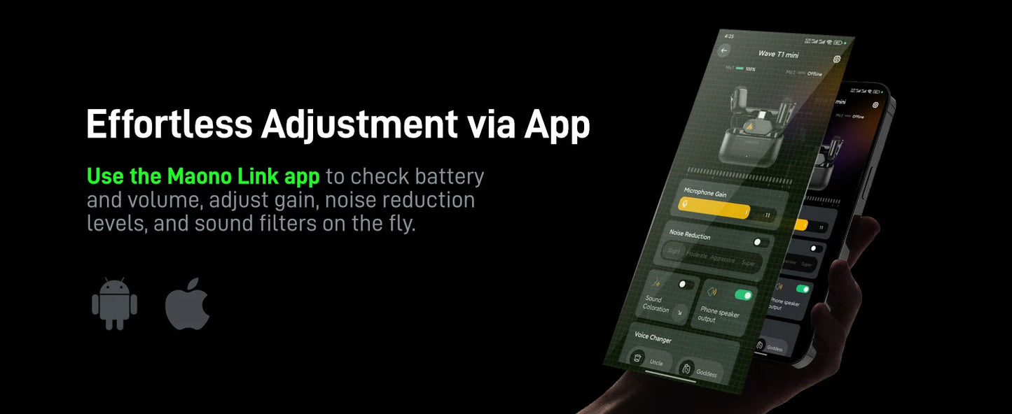 MAONO T1 Mini Wireless Lapel Microphone – Noise-Canceling Clip-On Mic for iPhone, Android, Tablet & PC Recording