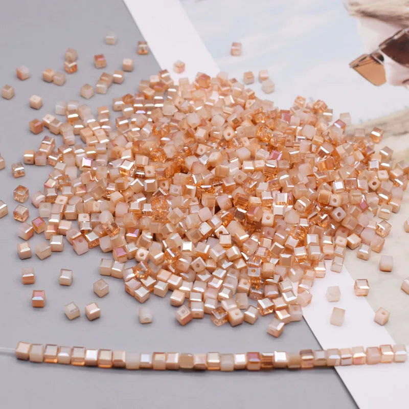 Pink Czech Glass Crystal Beads - 3mm 4mm 5mm Cube Square Candy Seed Beads for DIY Jewelry Making Charms