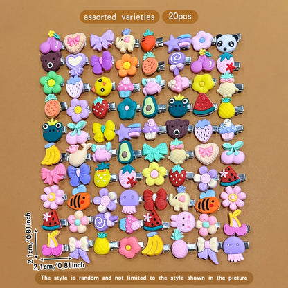 20PCS Cute Cartoon Hair Clips - Random Assorted Designs for Girls, Everyday Hairstyles, and Stylish Hair Accessories
