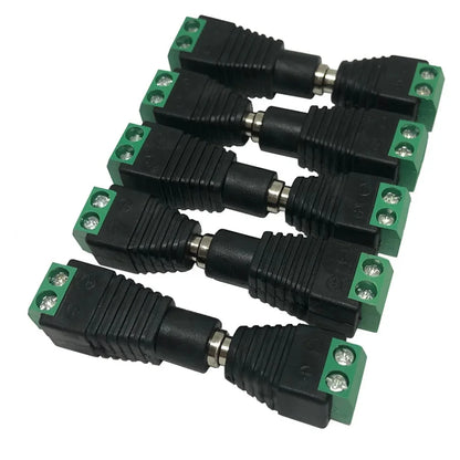 12V DC Power Plug Connectors - 5.5×2.1mm Male and Female Adapter Jacks for LED Strip Lights and CCTV Cameras, 5 Pairs
