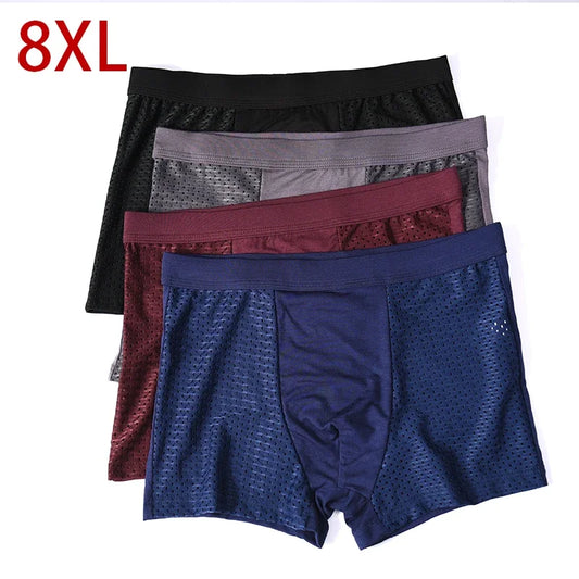 Plus Size 8XL Men’s Bamboo Boxer Shorts 4-Pack – Breathable Moisture-Wicking Anti-Chafing Comfort Underwear, Solid Color Trunks