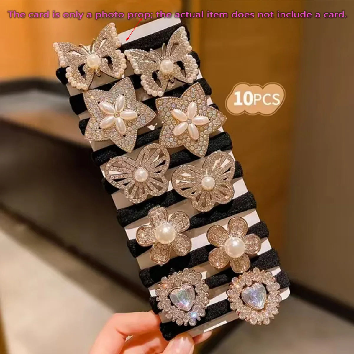 Rhinestone Hair Bands - 10-Piece Set of Elegant Embellished Elastic Hair Ties