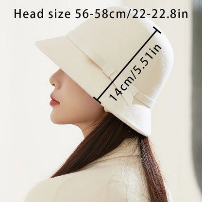 Women's Tweed Hat for Fall and Winter - Hepburn Style Elegant Warm Felt Fishing Cap with High-Class Bowler Design