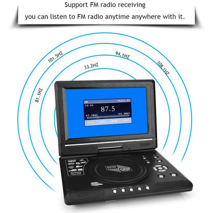 9.8" Portable LCD DVD Player for Car & Home – 270° Swivel Screen, CD/MP3/FM, Game & TV Function