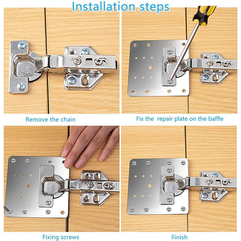 Kitchen Cupboard Door Hinge Repair Plate Kit - Cabinet Hinge Mounting Plate with Holes for Flat Fixing Brackets - Household Tool Set