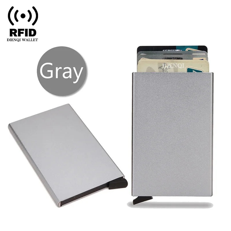RFID Credit Card Holder Metal Slim Wallet for Men & Women, Pop-Up Minimalist Small Black Purse, Mini Wallet