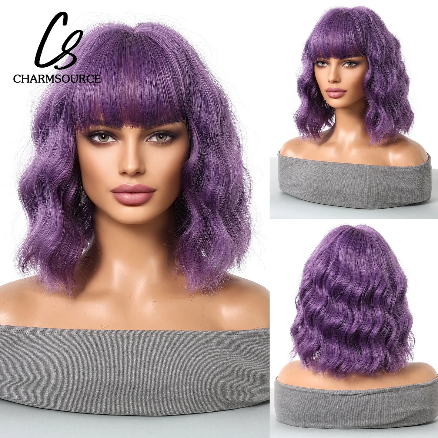CharmSource Pink BOBO Short Synthetic Wig for Women — Natural Wave, High-Density, Heat-Resistant Hair for Daily & Party