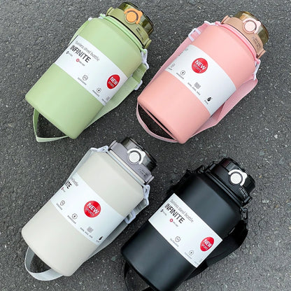 2000ml Stainless Steel Thermos Mug – Large Capacity Insulated Water Bottle with Handle & Straw, Leakproof Sports Water Jug