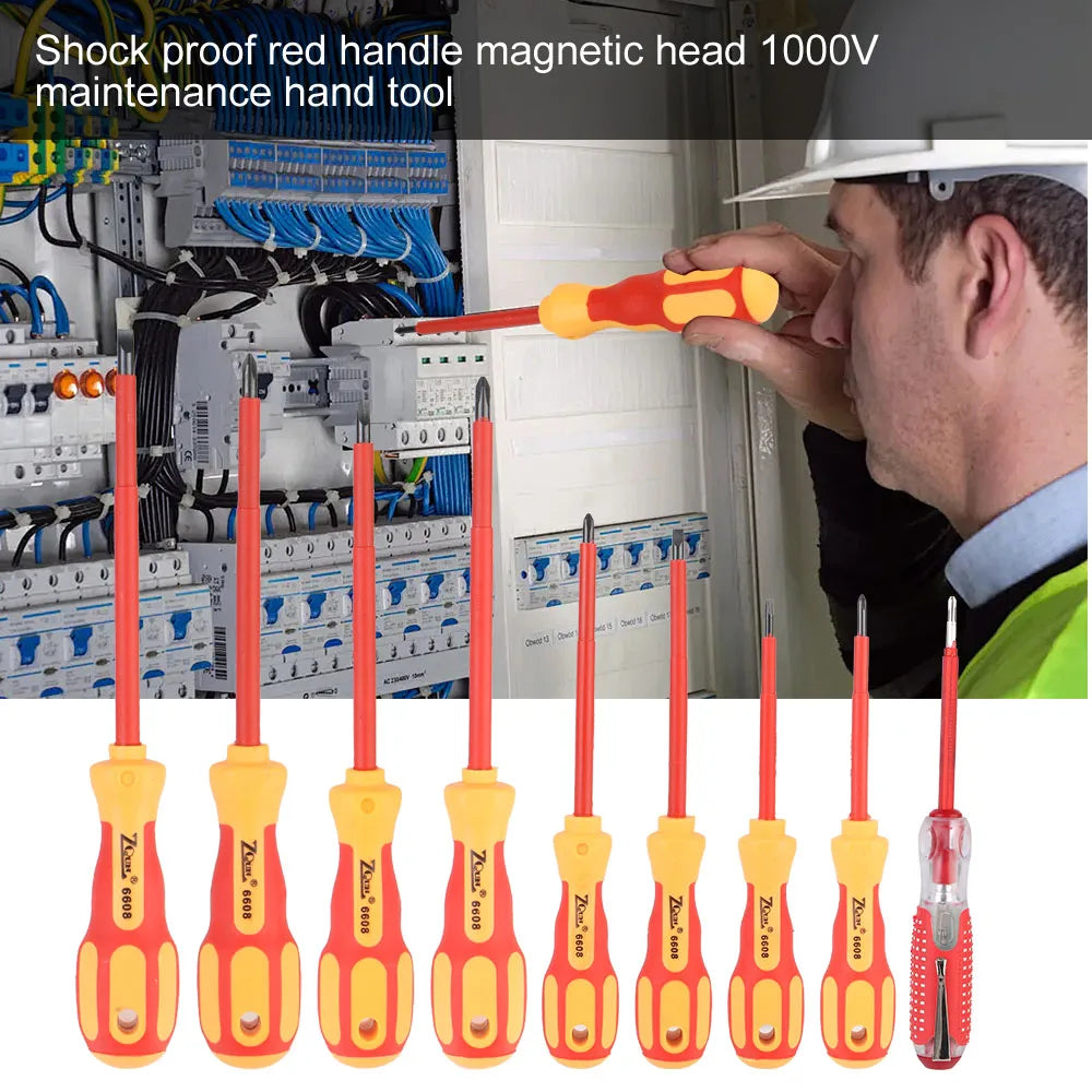 Magnetic Insulated Screwdriver Set – Phillips & Slotted Bits, Multifunctional Hand Tools for Electricians