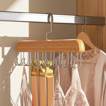 Wooden Sling Hanger Organizer - Multi-Hook Space-Saving Clothes Storage Rack