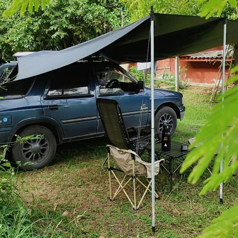 Bat Shape Black Coating Car Side Awning Tarp – 2x3 Waterproof Outdoor Shelter Tent for SUV & Van