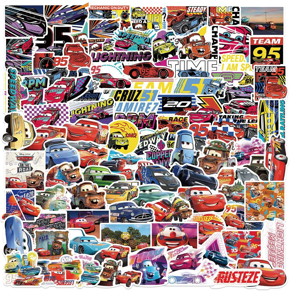 10/30/50/100PCS Disney Cars Lightning McQueen Stickers - Cartoon Decals for Laptops, Motorcycles, Luggage, Phones, and Travel Accessories
