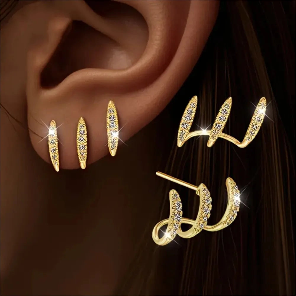 Elegant Rhinestone Three-Claw Earrings for Women – Cute Luxury Party Jewelry Gift