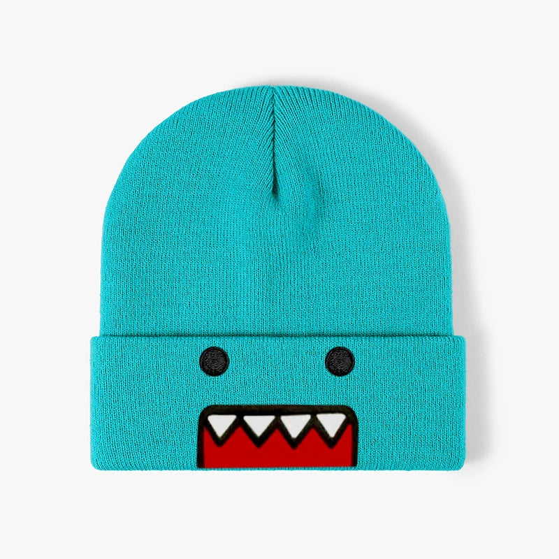 Domo-Kun Embroidered Knit Beanie - Warm Windproof Unisex Winter Hat with Casual Hip-Hop Style