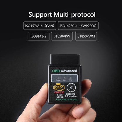 OBD2 Bluetooth Scanner Adapter - Wireless Car Diagnostic Code Reader for Engine Light Reset & Fault Clearing