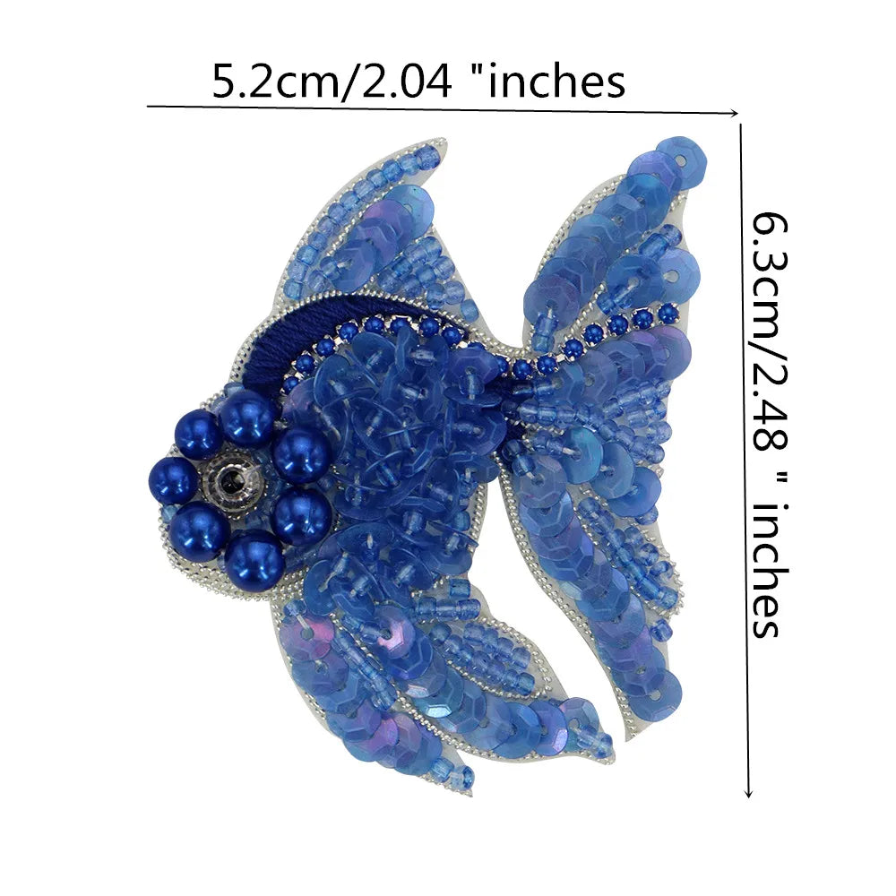 Marine Series Rhinestone Patches - Handmade Shell Starfish Seahorse Leaf Beaded Sewing Appliques for DIY Clothing