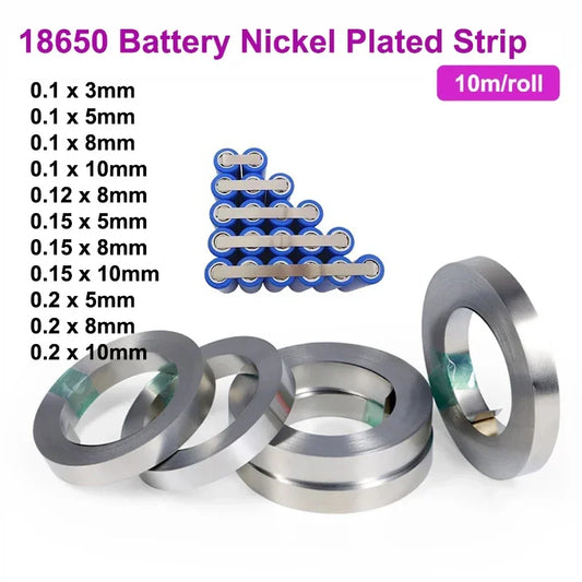 10m Roll 18650 Li-ion Battery Nickel-Plated Strip – 0.1-0.2mm Spot Welder Connector Steel Belt