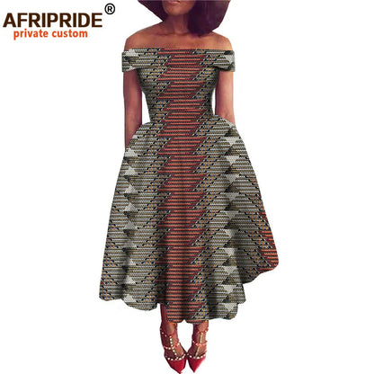 Women’s African Ankara Off-Shoulder Dress - Traditional Print Fashion Attire for Special Occasions