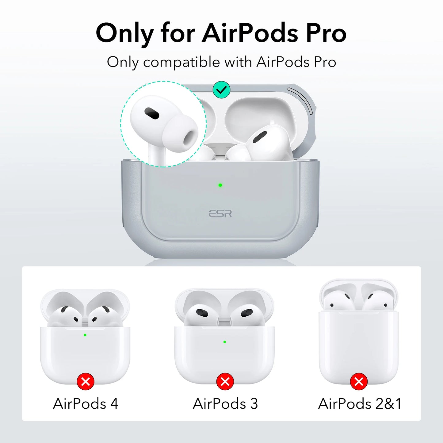 ESR AirPods Pro 2 Case with Lanyard – MagSafe Compatible Cover for AirPods Pro (2023/2022/2019) with USB-C/Lightning Cable