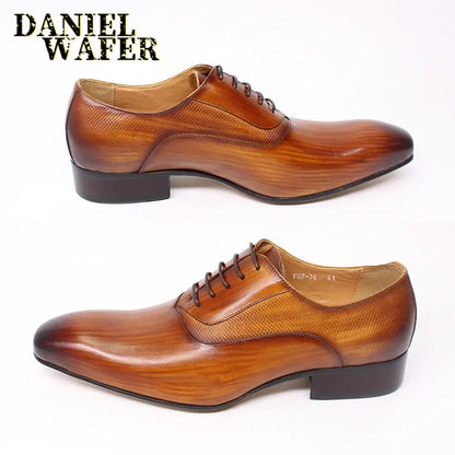 Luxury Men’s Genuine Leather Oxford Shoes - Handmade Pointed Toe Lace-Up Wedding & Formal Dress Shoes