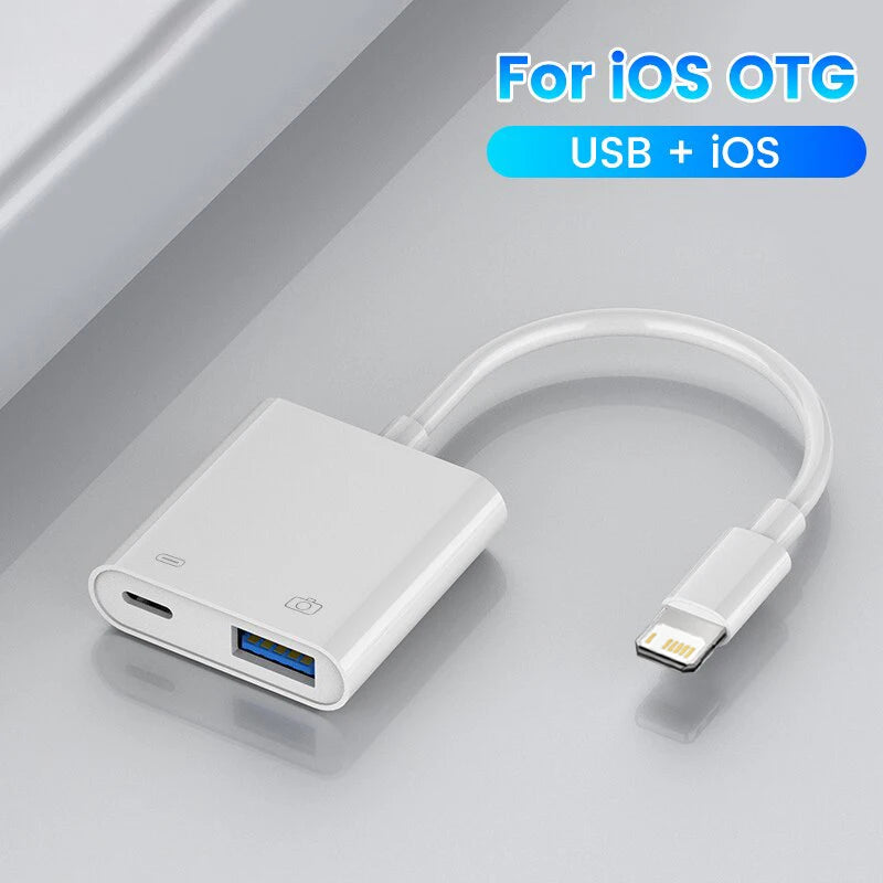 OTG Adapter for iPhone – Lightning to USB 3.0 Converter for iPhone 14/13/12/11/XR/8 Plus, Supports Mouse, Keyboard, Camera & Card Reader