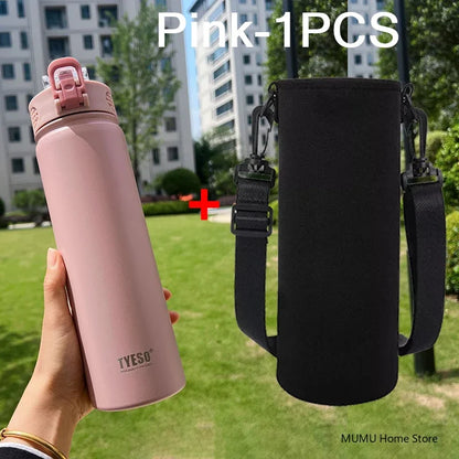 TYESO Stainless Steel Thermos Bottle with Straw - 600ML/750ML Insulated Thermal Sports Water Bottle for Hot & Cold Drinks