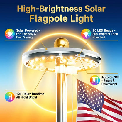Solar LED Flagpole Light - IP65 Waterproof Auto On/Off Outdoor Landscape Lamp for Garden, Patio and Camping