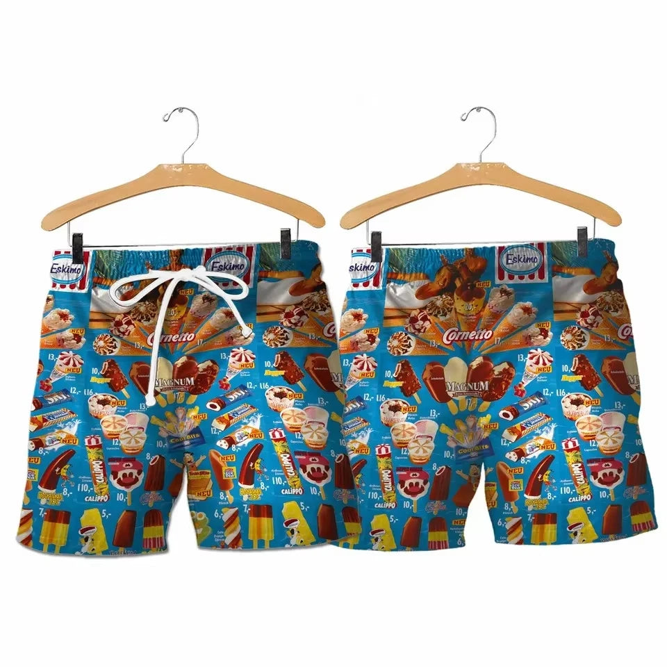 Men’s Ice Cream Hawaiian Shirt - Summer Beach Print Short Sleeve Casual Top with Original Design