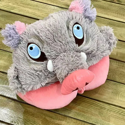 Cosplay Wild Boar Head Plush Hat – Hashibira Inosuke Anime Plush Headgear for Boys & Fans