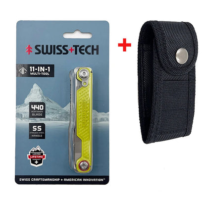 SWISS TECH 11-in-1 Mini Multitool - Folding EDC Camping Tool with Scissors, Screwdriver & Clip